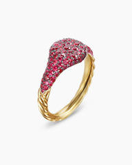 Petite Pavé Pinky Ring in 18K Yellow Gold with Red Rubies, 7mm
