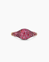 Petite Pavé Pinky Ring in 18K Yellow Gold with Red Rubies, 7mm