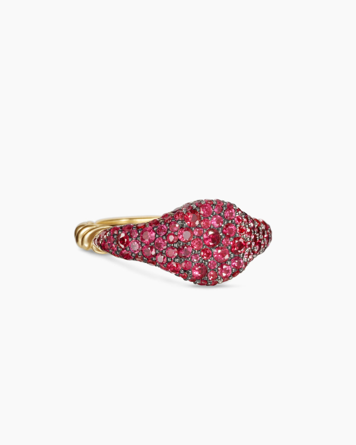 Petite Pavé Pinky Ring in 18K Yellow Gold with Red Rubies, 7mm