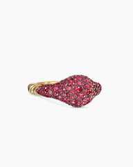 Petite Pavé Pinky Ring in 18K Yellow Gold with Red Rubies, 7mm