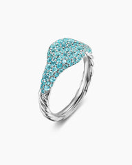 Petite Pavé Pinky Ring in 18K White Gold with Paraiba Tourmalines, 7mm