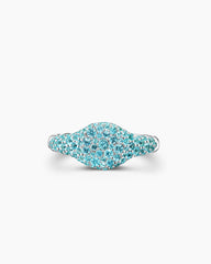 Petite Pavé Pinky Ring in 18K White Gold with Paraiba Tourmalines, 7mm