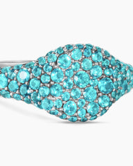 Petite Pavé Pinky Ring in 18K White Gold with Paraiba Tourmalines, 7mm