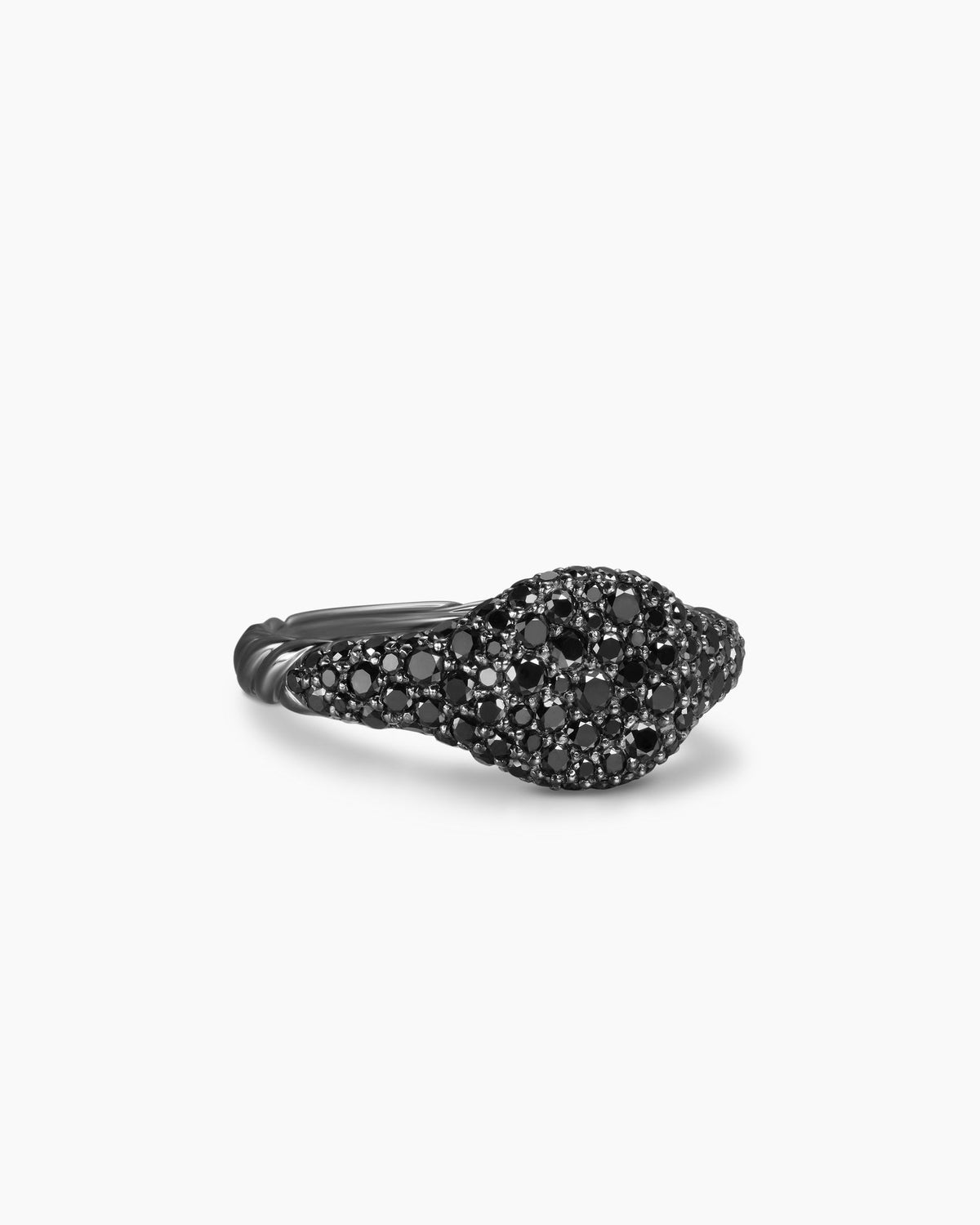 Petite Pavé Pinky Ring in 18K White Gold with Black Rhodium and Black Diamonds, 7mm