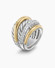 DY Mercer® Multi Row Ring in Sterling Silver with 18K Yellow Gold and Diamonds, 21mm