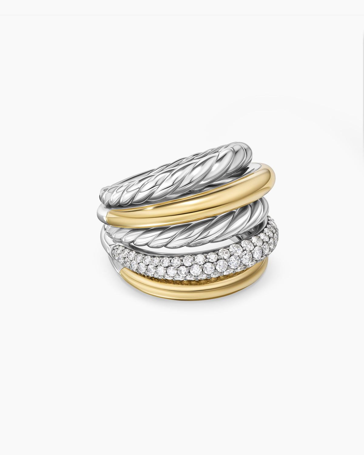 DY Mercer® Multi Row Ring in Sterling Silver with 18K Yellow Gold and Diamonds, 21mm