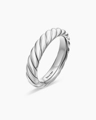 Sculpted Cable Band Ring in 18K White Gold, 4.6mm