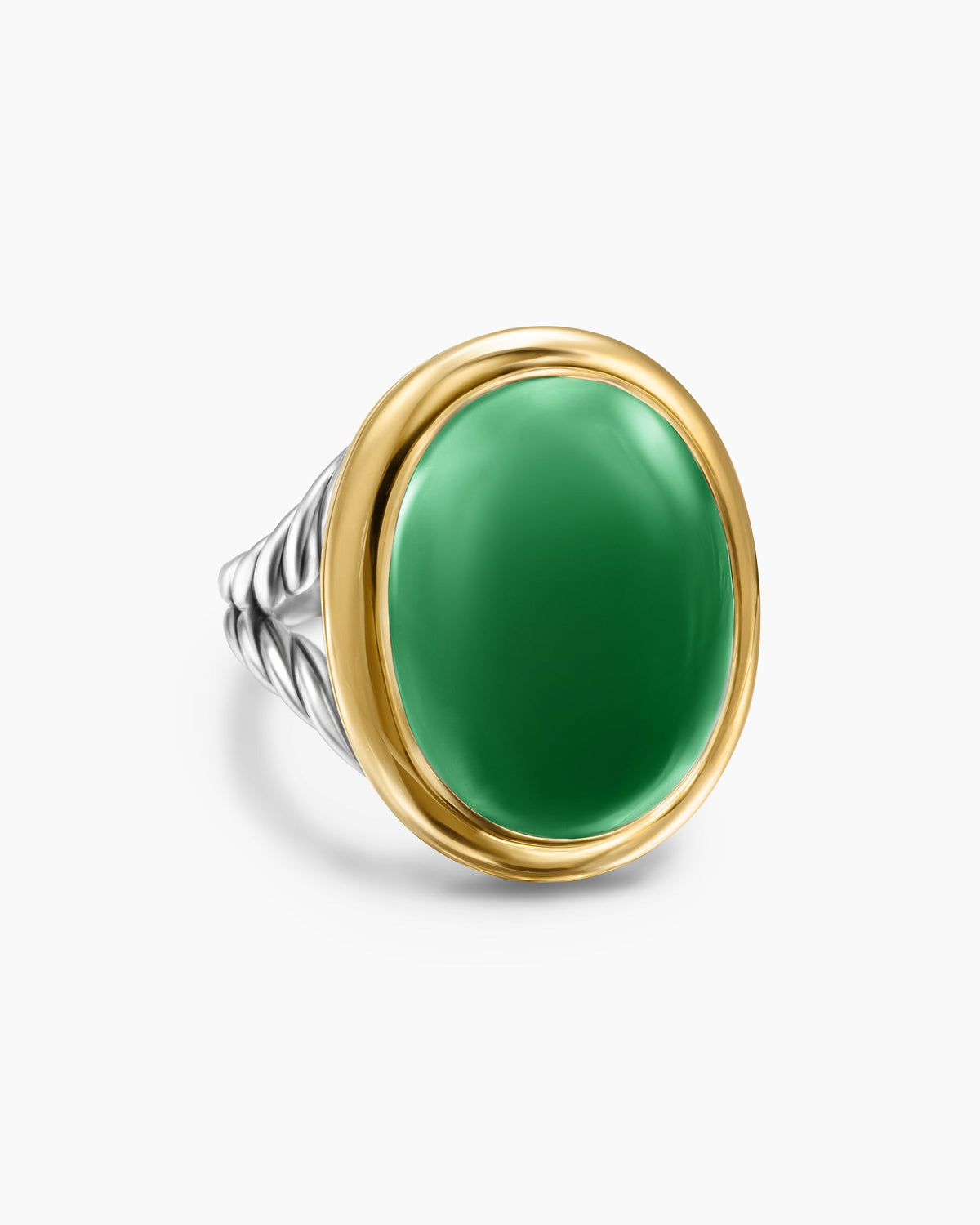 Albion® Oval Ring in Sterling Silver with 18K Yellow Gold and Green Onyx, 21mm