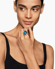 Albion® Oval Ring in 18K Yellow Gold with Hampton Blue Topaz and Diamonds, 21mm