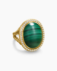 Albion® Oval Ring in 18K Yellow Gold with Malachite and Diamonds, 21mm