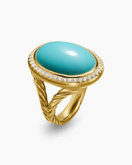 Albion® Oval Ring in 18K Yellow Gold with Turquoise and Diamonds, 21mm