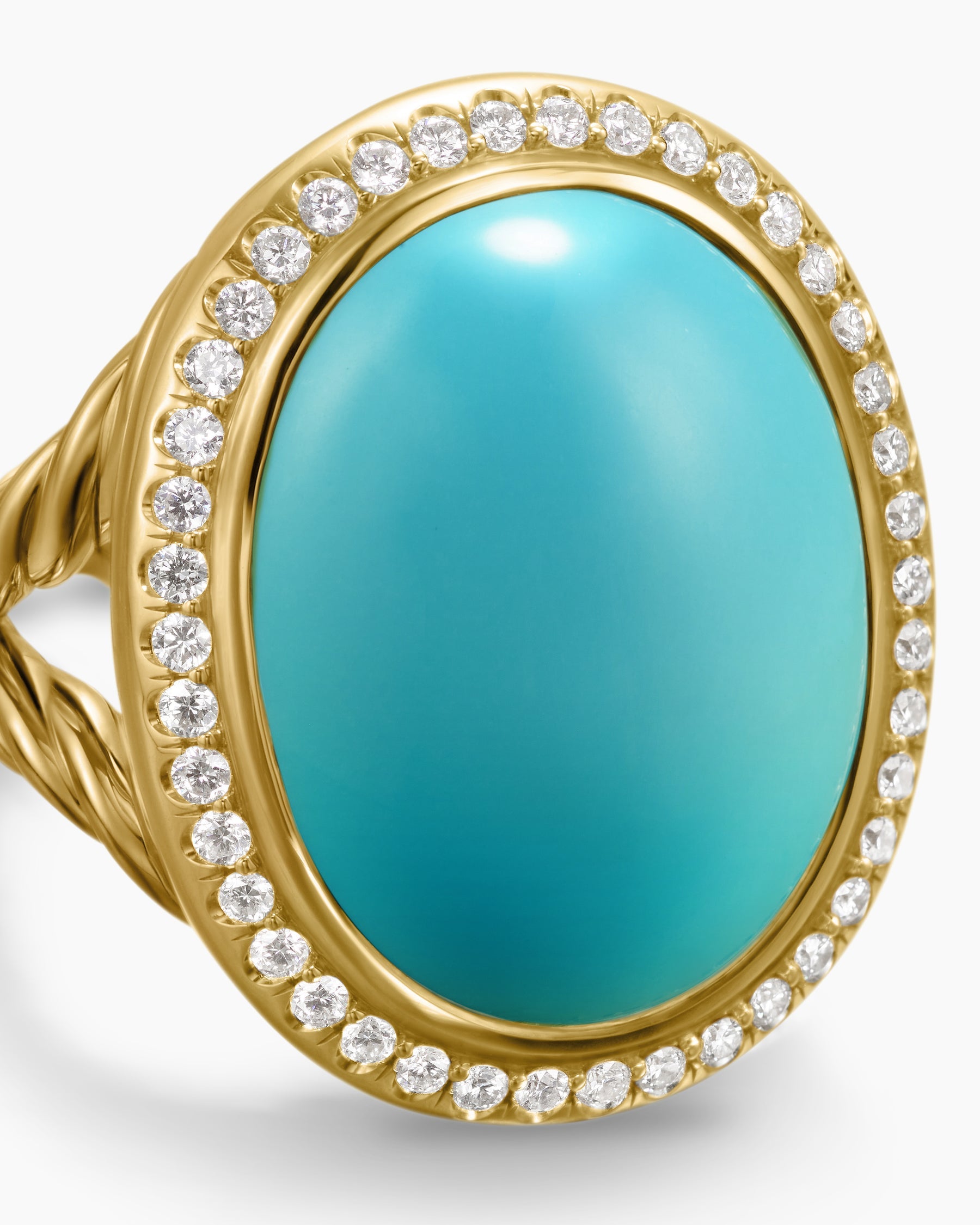 Albion® Oval Ring in 18K Yellow Gold with Turquoise and Diamonds, 21mm