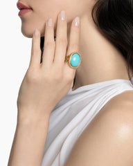 Albion® Oval Ring in 18K Yellow Gold with Turquoise and Diamonds, 21mm