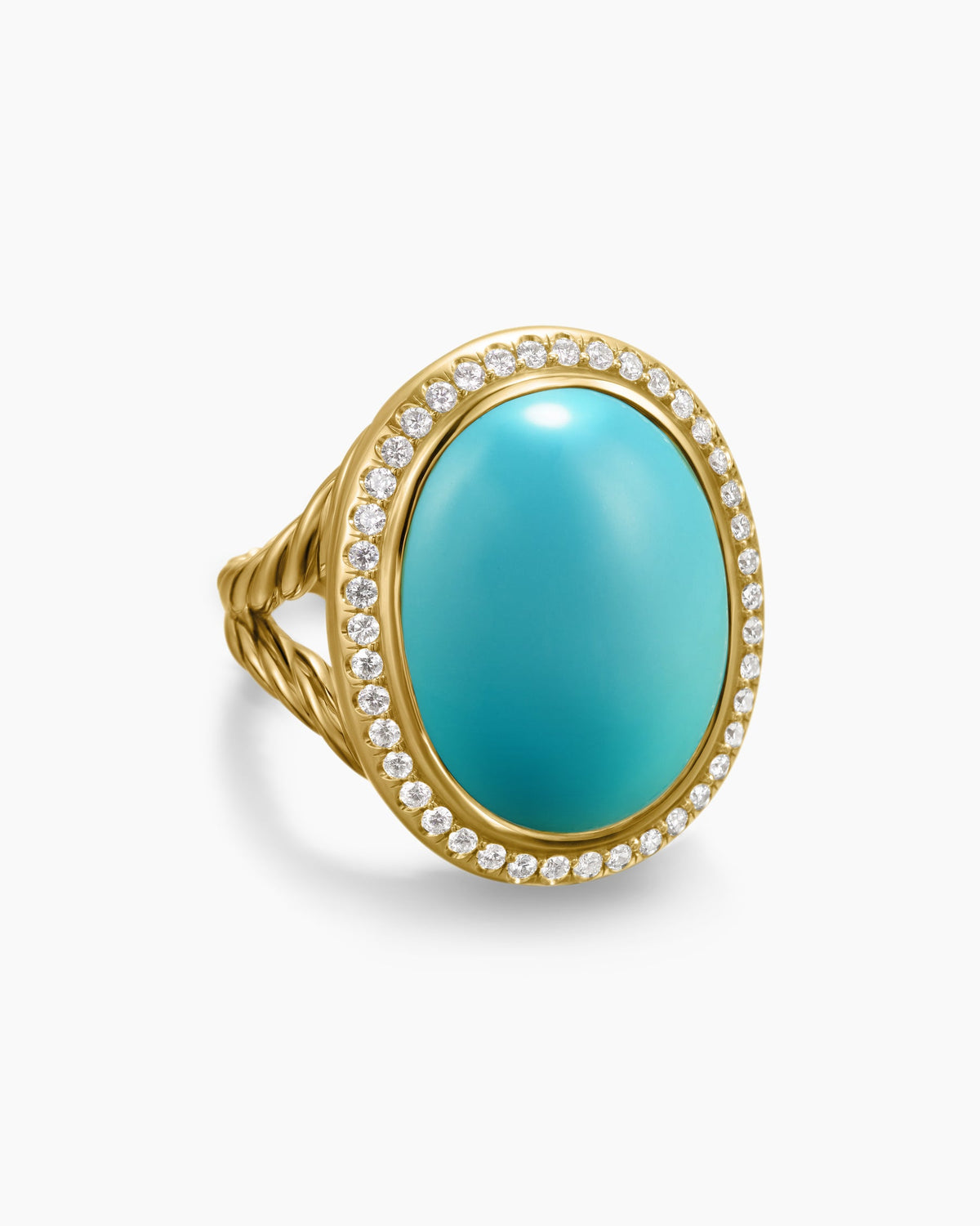 Albion® Oval Ring in 18K Yellow Gold with Turquoise and Diamonds, 21mm