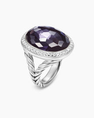 Albion® Oval Ring in Sterling Silver with Black Orchid and Diamonds, 21mm