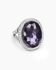Albion® Oval Ring in Sterling Silver with Black Orchid and Diamonds, 21mm