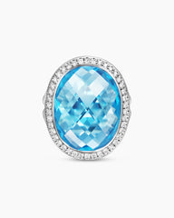 Albion® Oval Ring in Sterling Silver with Blue Topaz and Diamonds, 21mm