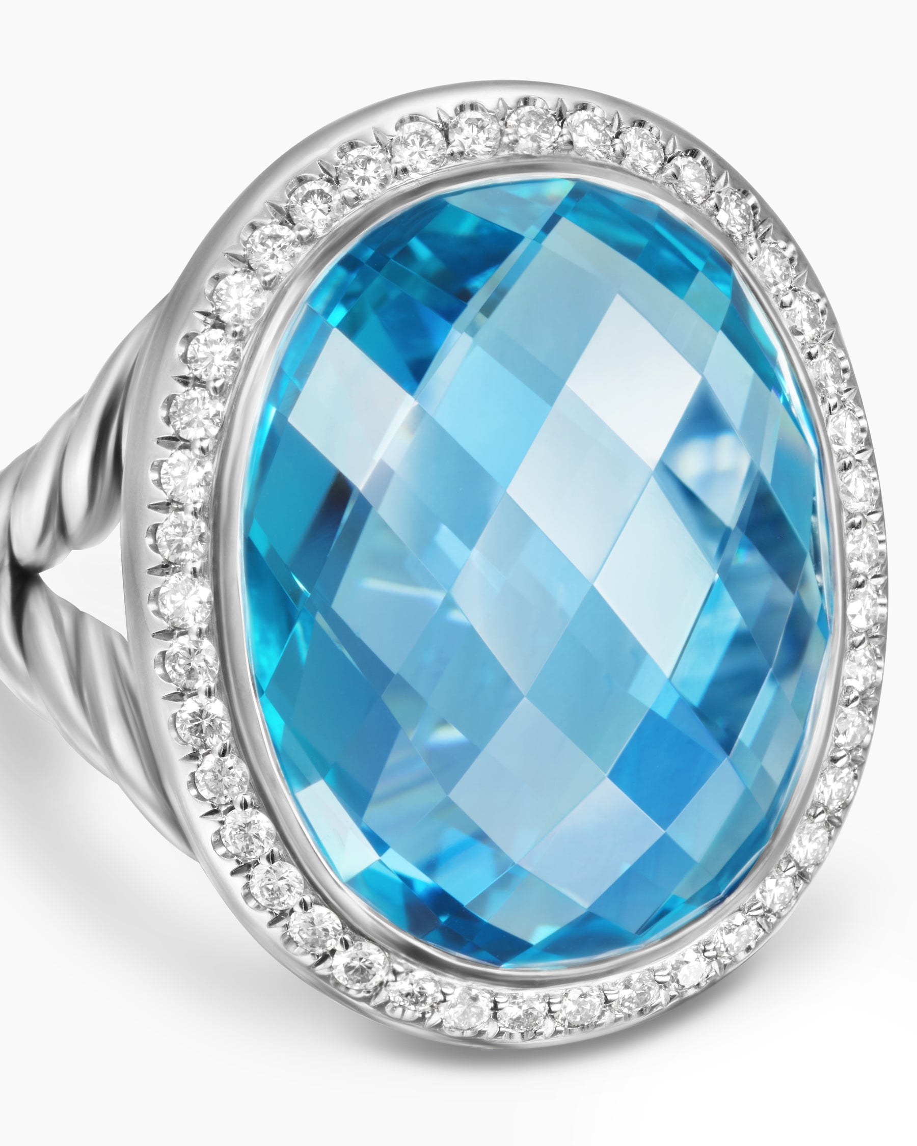 Albion® Oval Ring in Sterling Silver with Blue Topaz and Diamonds, 21mm