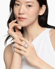 Albion® Oval Ring in Sterling Silver with Pink Opal and Diamonds, 21mm