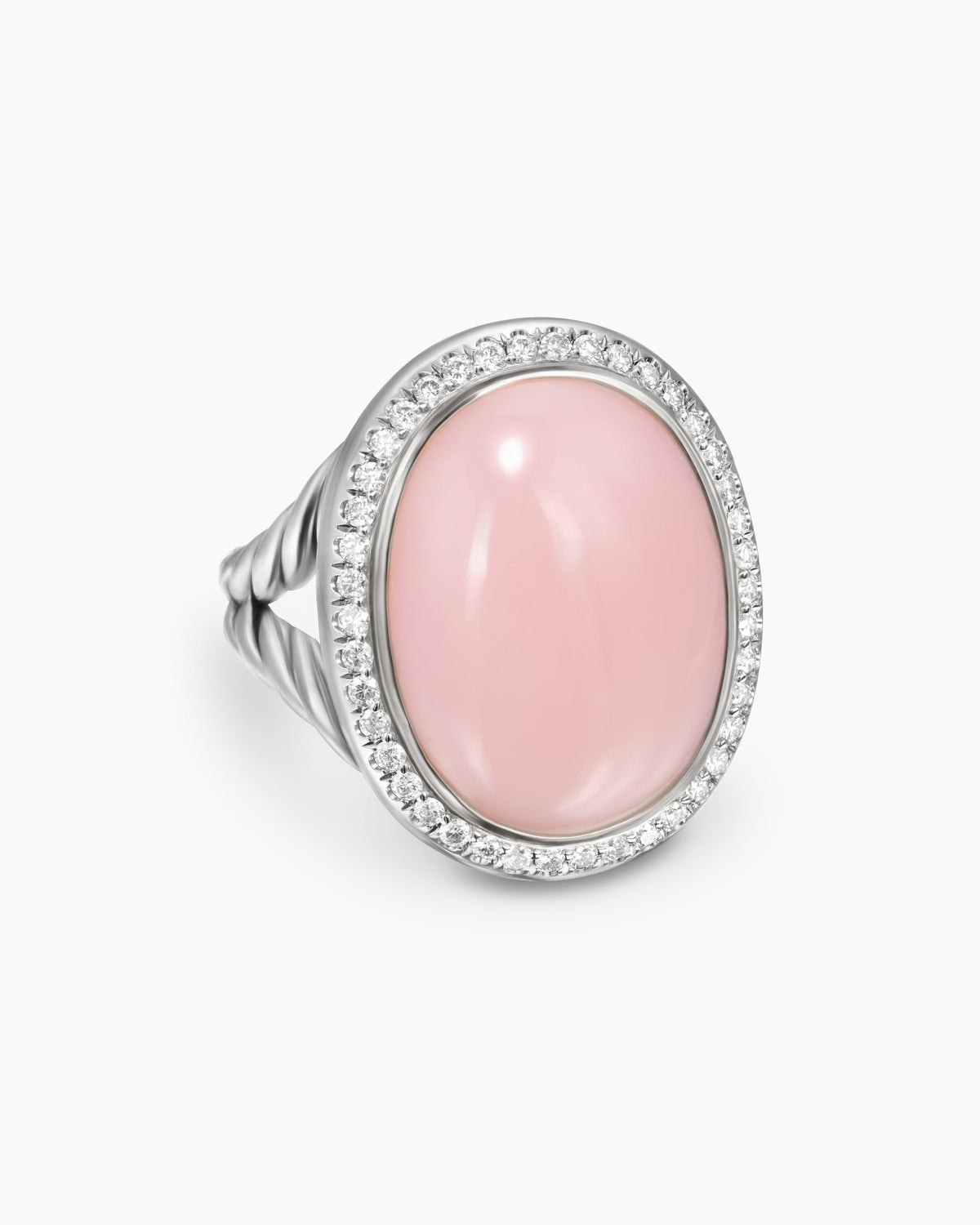 Albion® Oval Ring in Sterling Silver with Pink Opal and Diamonds, 21mm