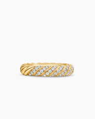 Sculpted Cable Band Ring in 18K Yellow Gold with Diamonds, 4.6mm