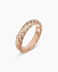 Sculpted Cable Band Ring in 18K Rose Gold with Diamonds, 4.6mm