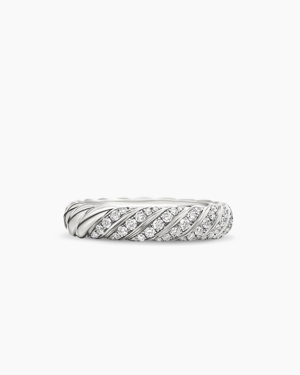 Sculpted Cable Band Ring in 18K White Gold with Diamonds, 4.6mm