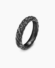 Sculpted Cable Band Ring in Black Titanium with Black Diamonds, 4.5mm