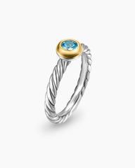 Petite Cable Ring in Sterling Silver with 14K Yellow Gold and Blue Topaz, 2.8mm