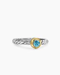 Petite Cable Ring in Sterling Silver with 14K Yellow Gold and Blue Topaz, 2.8mm