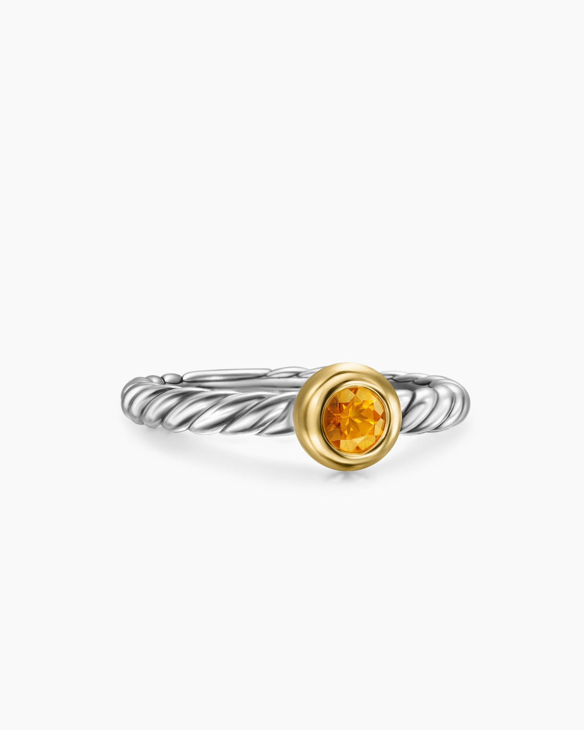 Petite Cable Ring in Sterling Silver with 14K Yellow Gold and Citrine, 2.8mm