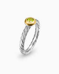 Petite Cable Ring in Sterling Silver with 14K Yellow Gold and Peridot, 2.8mm