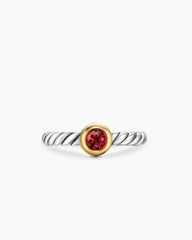 Petite Cable Ring in Sterling Silver with 14K Yellow Gold and Rhodolite Garnet, 2.8mm