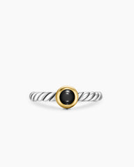 Petite Cable Ring in Sterling Silver with 14K Yellow Gold and Black Onyx, 2.8mm