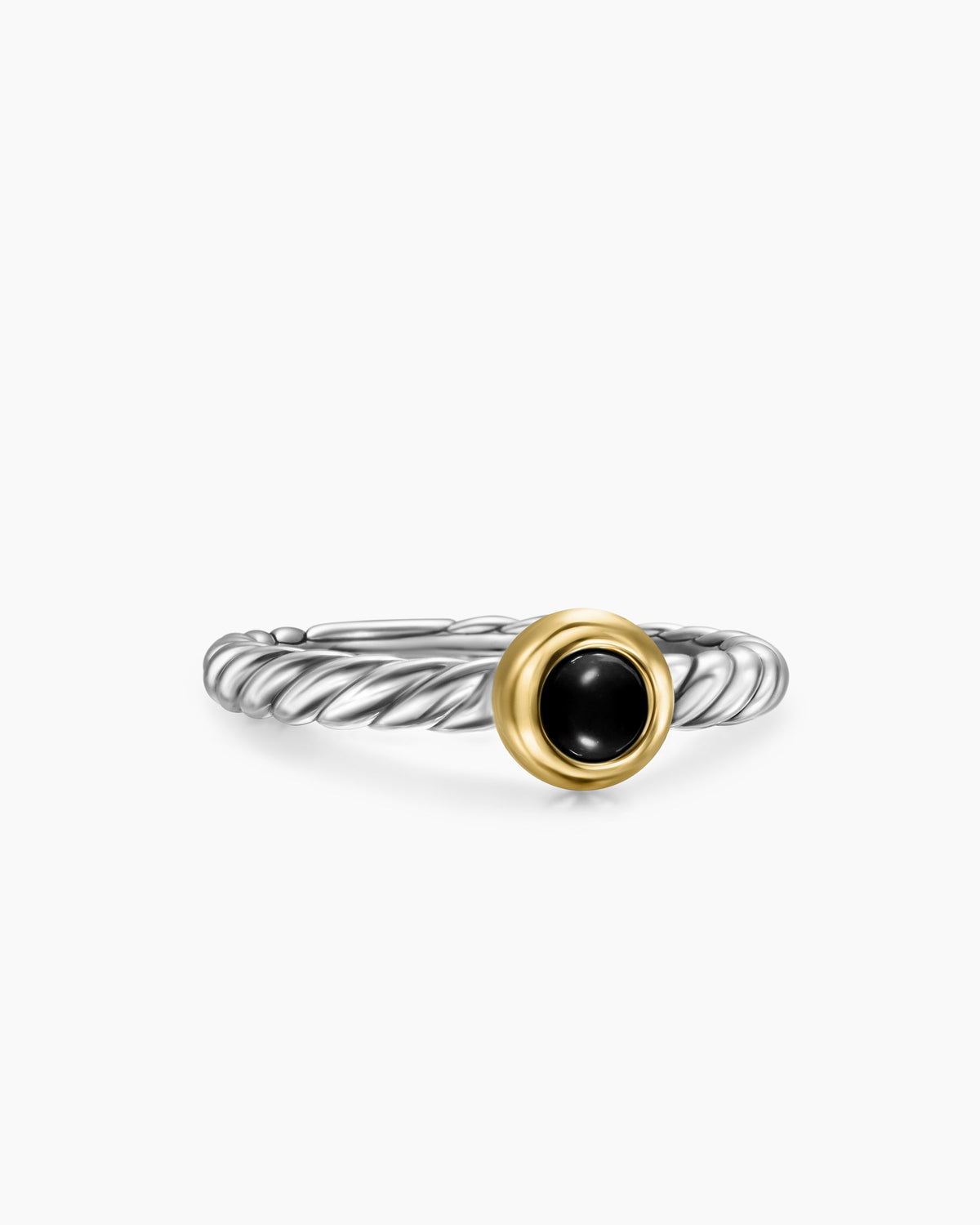 Petite Cable Ring in Sterling Silver with 14K Yellow Gold and Black Onyx, 2.8mm