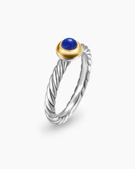 Petite Cable Ring in Sterling Silver with 14K Yellow Gold and Lapis Lazuli, 2.8mm