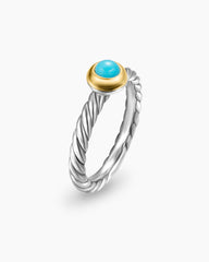 Petite Cable Ring in Sterling Silver with 14K Yellow Gold and Turquoise, 2.8mm