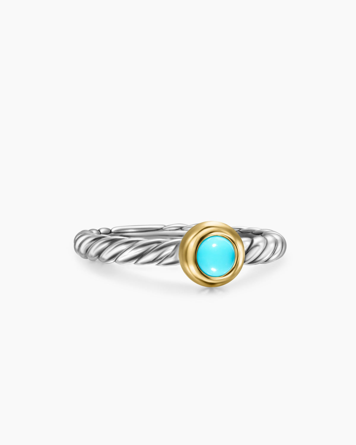 Petite Cable Ring in Sterling Silver with 14K Yellow Gold and Turquoise, 2.8mm