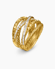 Crossover Trio Six Row Ring in 18K Yellow Gold with Diamonds, 17.5mm