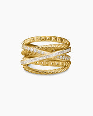 Crossover Trio Six Row Ring in 18K Yellow Gold with Diamonds, 17.5mm