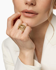 Crossover Trio Six Row Ring in 18K Yellow Gold with Diamonds, 17.5mm