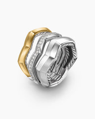 Zig Zag Stax™ Three Row Ring in Sterling Silver with 18K Yellow Gold and Diamonds, 11.7mm