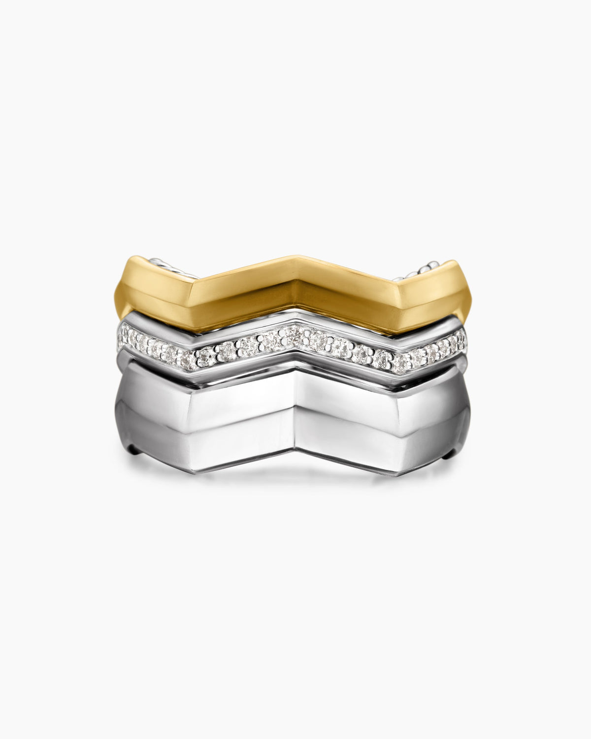 Zig Zag Stax™ Three Row Ring in Sterling Silver with 18K Yellow Gold and Diamonds, 11.7mm