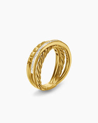 Crossover Trio Three Row Ring in 18K Yellow Gold with Diamonds, 8mm