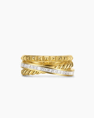 Crossover Trio Three Row Ring in 18K Yellow Gold with Diamonds, 8mm