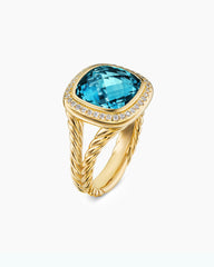 Albion® Ring in 18K Yellow Gold with Hampton Blue Topaz and Diamonds, 11mm