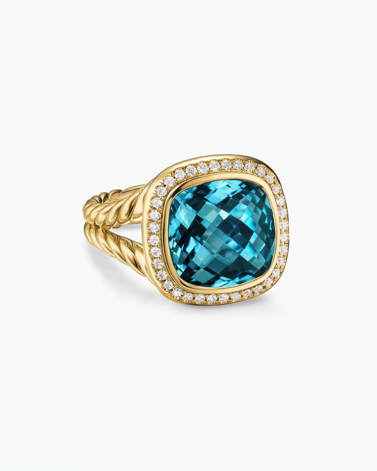 Albion® Ring in 18K Yellow Gold with Hampton Blue Topaz and Diamonds, 11mm