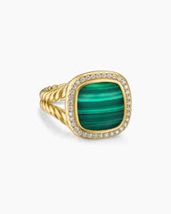 Albion® Ring in 18K Yellow Gold with Malachite and Diamonds, 11mm