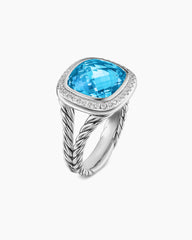Albion® Ring in Sterling Silver with Blue Topaz and Diamonds, 11mm