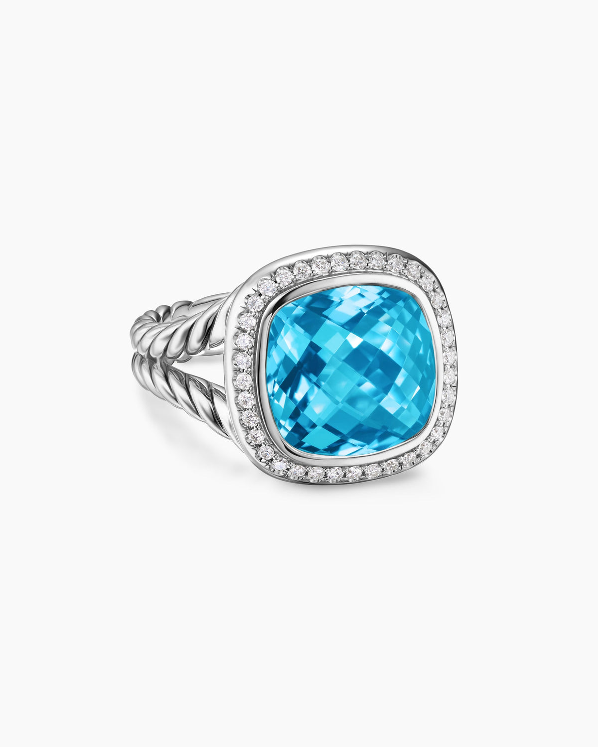 Albion® Ring in Sterling Silver with Blue Topaz and Diamonds, 11mm
